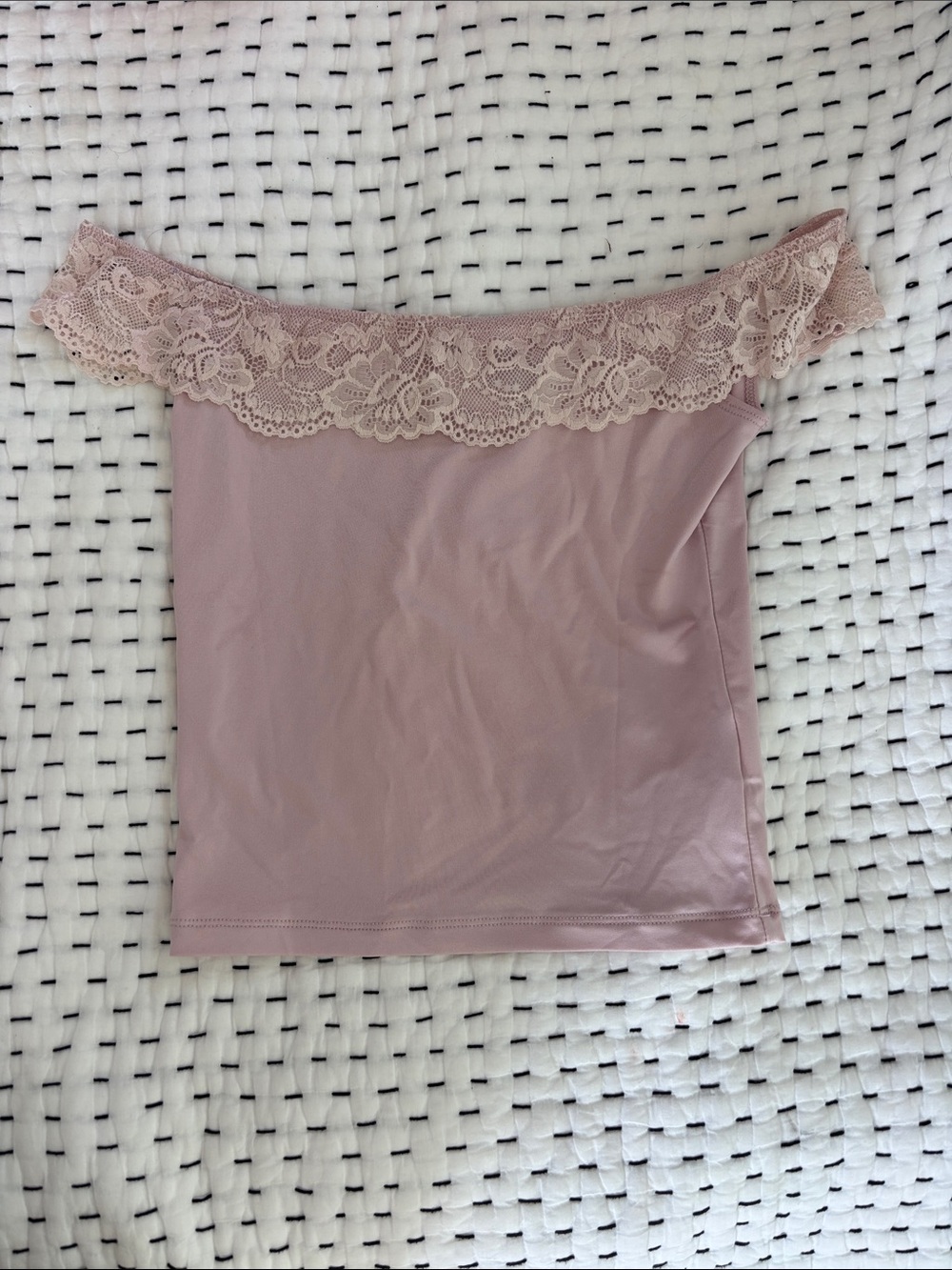Motel Rocks Pale Pink Satin Top with Black Logo Tag